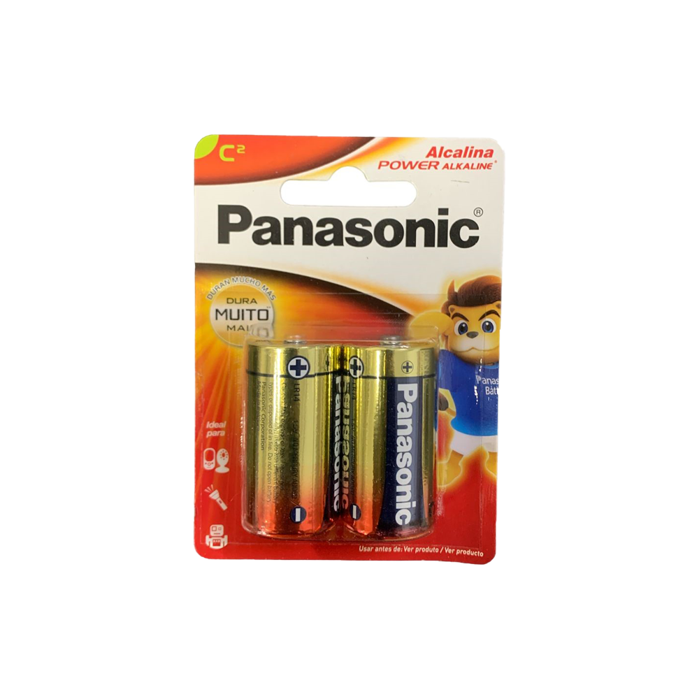 Cartela com 2 pilhas C Panasonic alcalinas